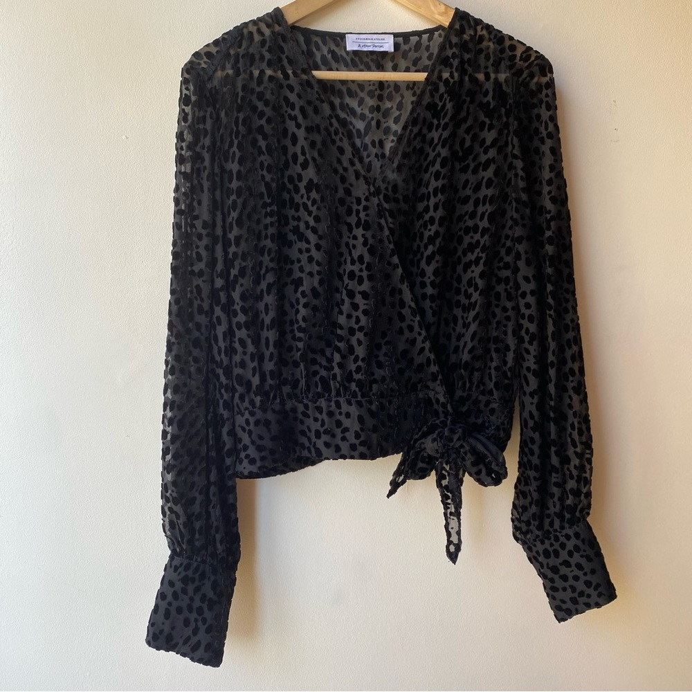 & Other Stories Black Sheer Top With Pattern Detail, size small